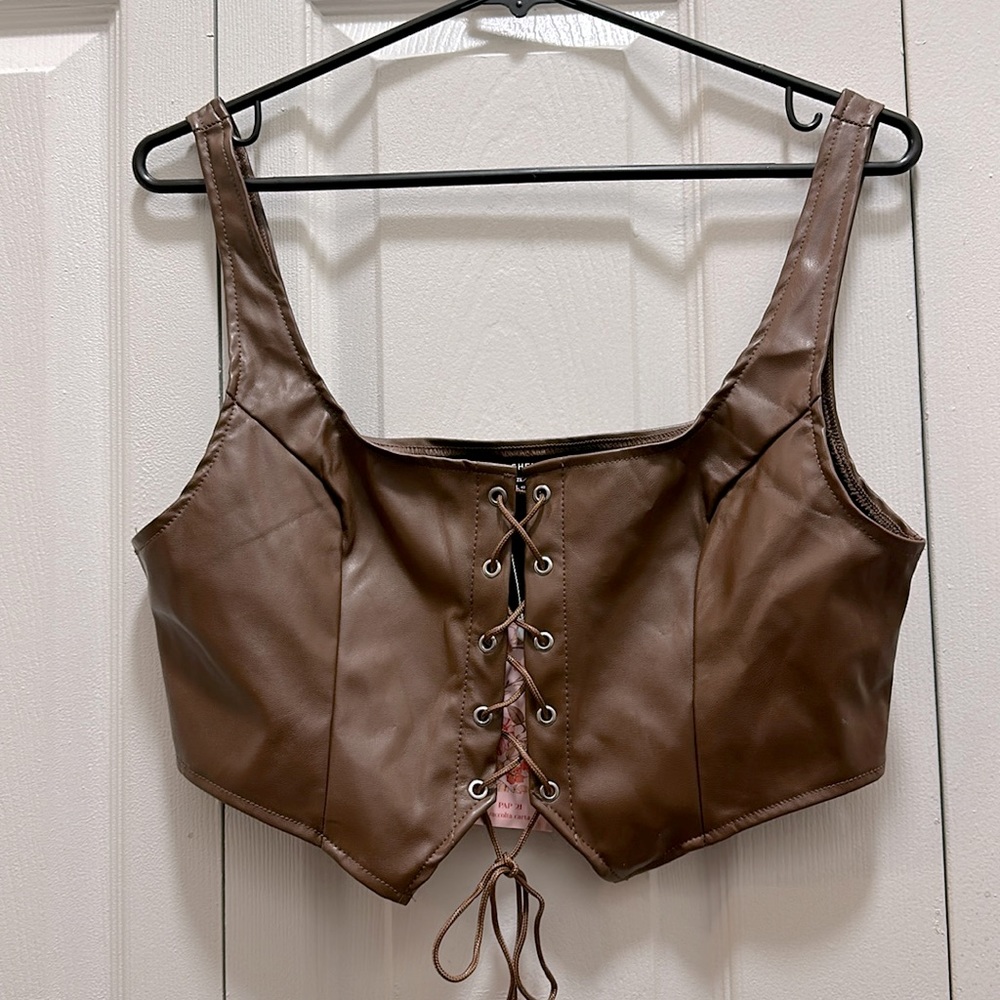 Brand new leather brown crop top